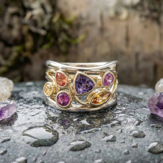 Vintage Gold & Silver Colorful Zirconia Ring