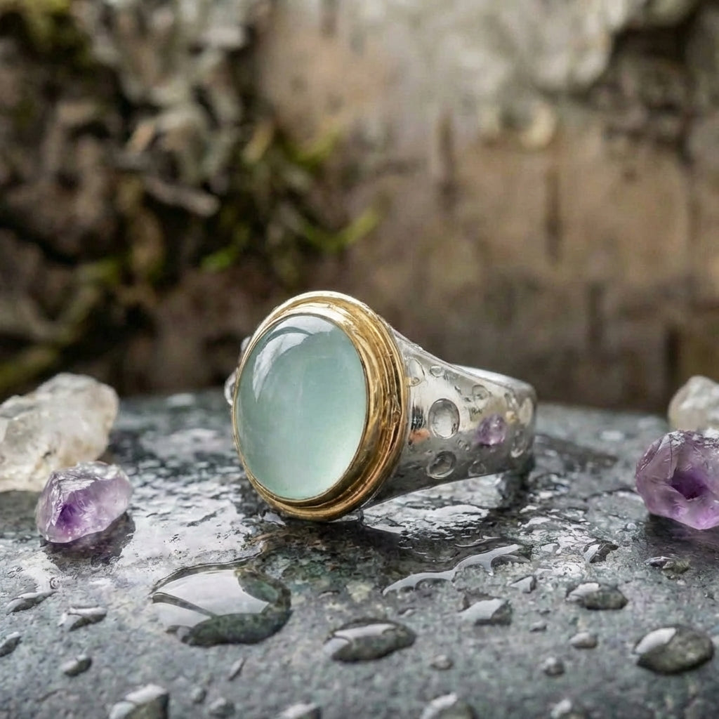 Vintage Gold & Silver Green Stone Ring