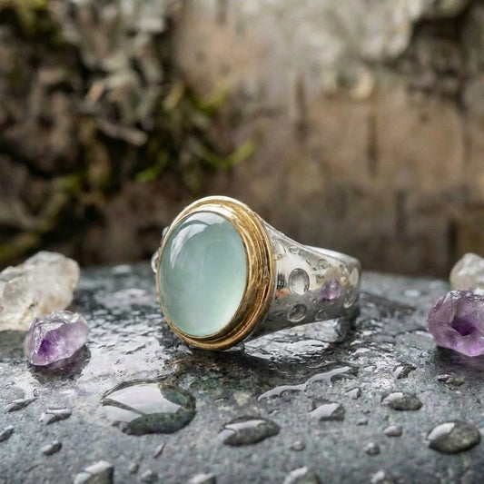 Vintage Gold & Silver Green Stone Ring