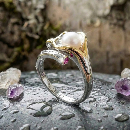 Vintage Gold & Silver Pearl Ring