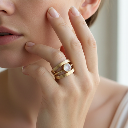 Vintage Gold   Inlaid Moonstone Ring