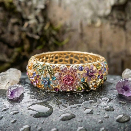Vintage Golden Colorful Crystal Hollow Ring