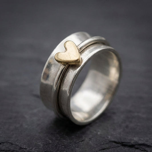 Vintage Golden Heart Silver Ring