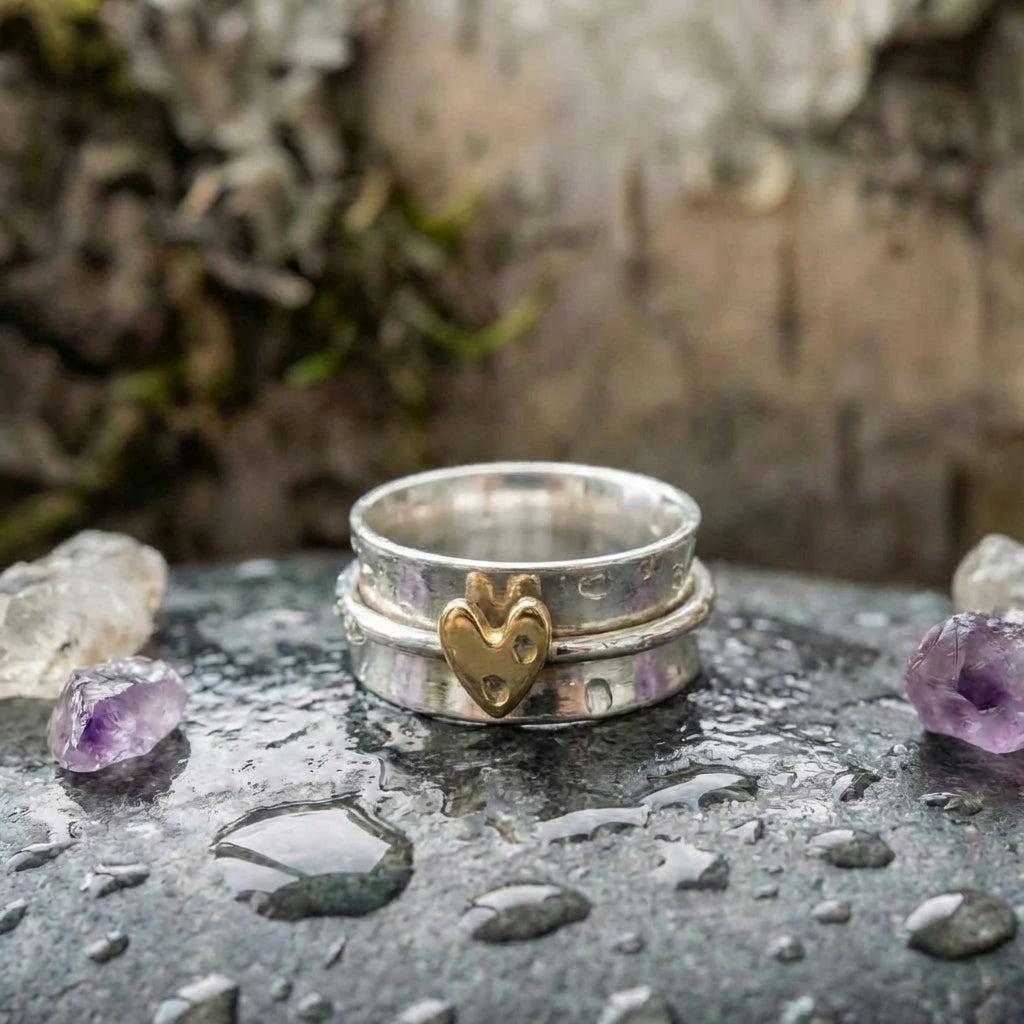 Vintage Golden Heart Silver Ring