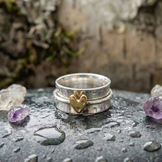 Vintage Golden Heart Silver Ring