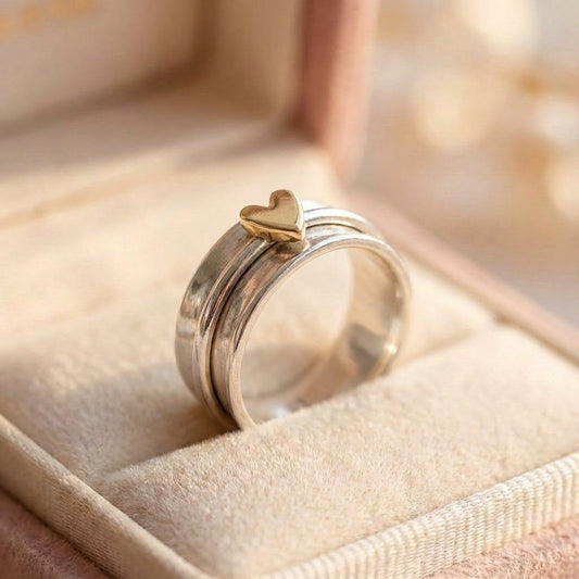 Vintage Golden Heart Silver Ring