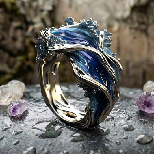 Vintage Golden Ocean Wavy Ring Sustainable Ocean Inspired Jewelry