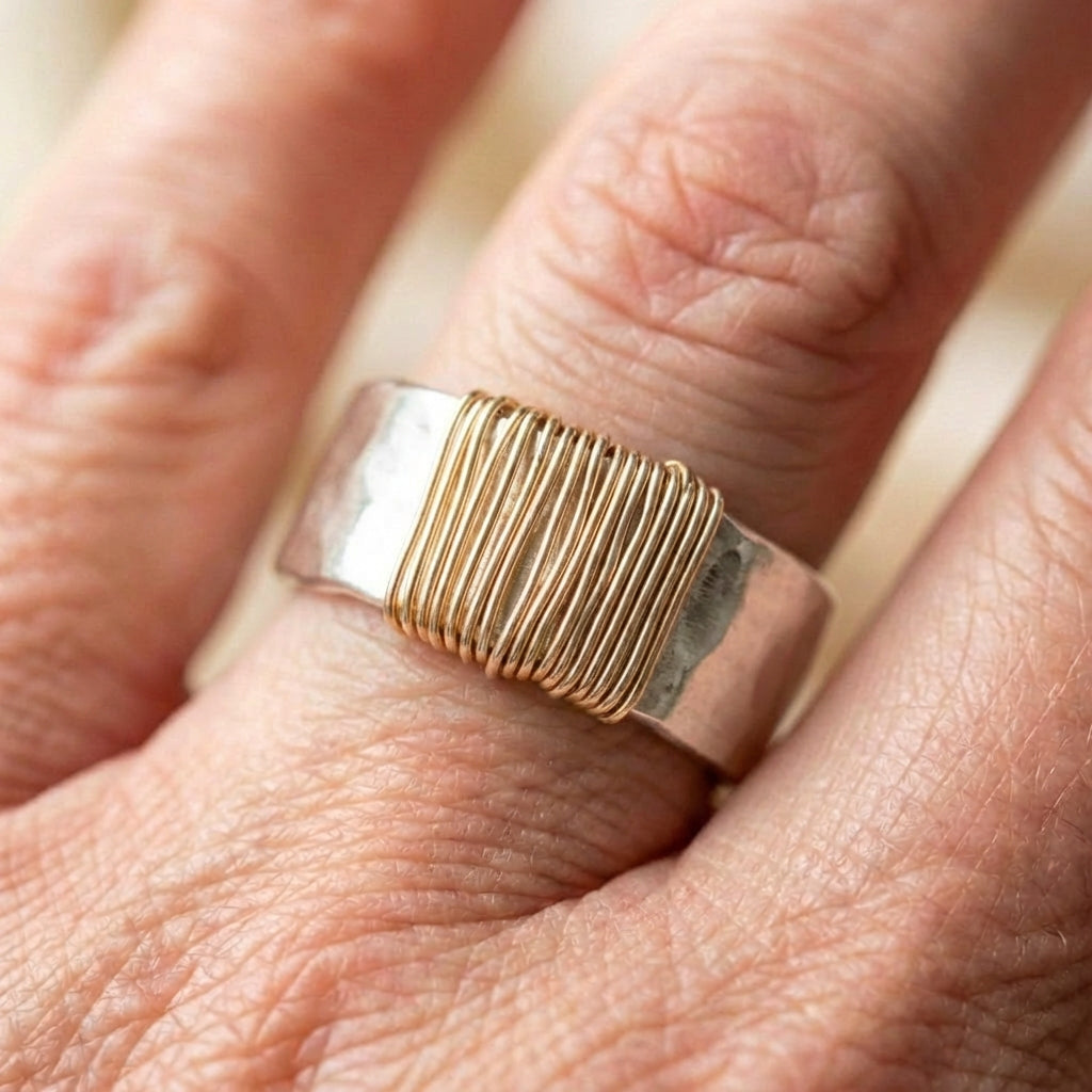 Vintage Golden Threads Silver Ring