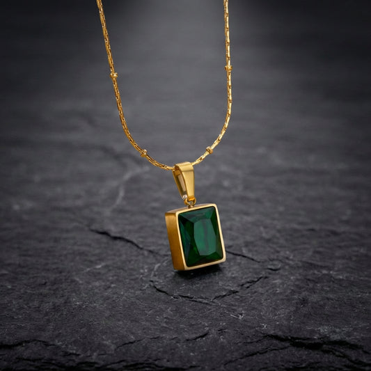Vintage Green Cubic Zirconic Square Necklace