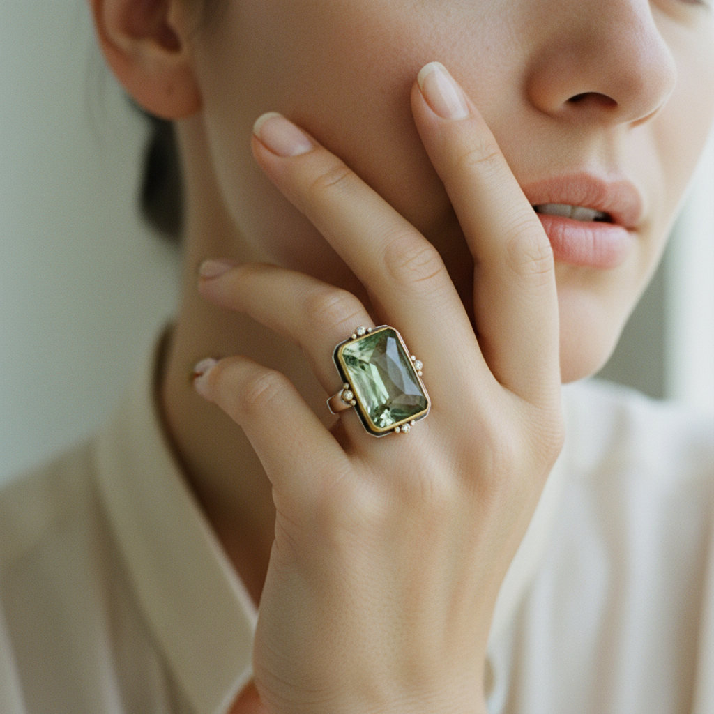 Vintage Green Glass Gold Ring
