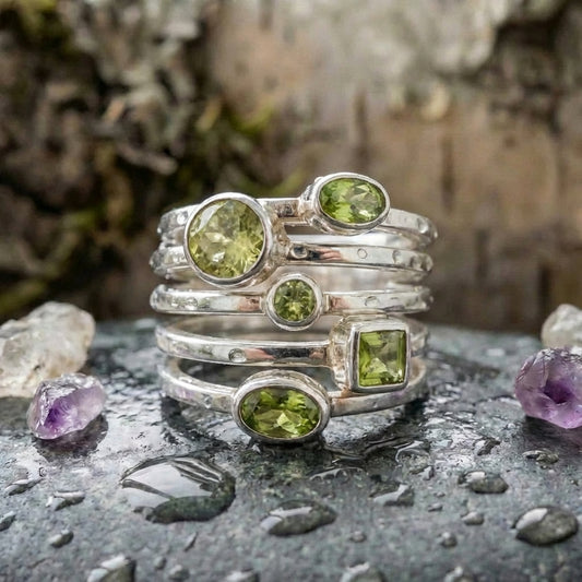 Vintage Green Glass Layered Silver Ring