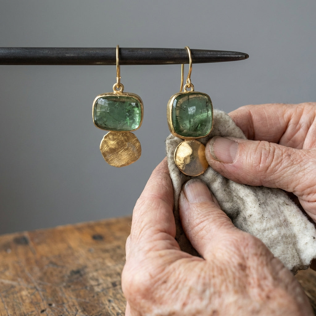Vintage Green Golden Glass Earrings