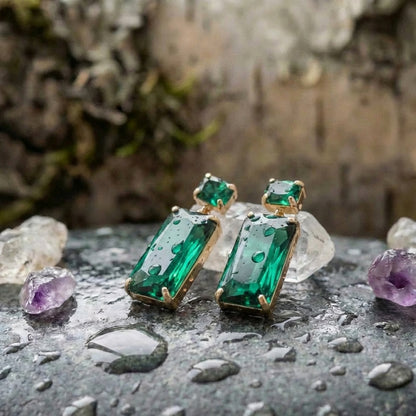 Vintage Green Rectangle Crystal Earrings