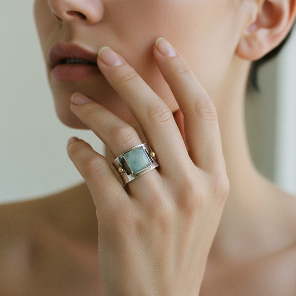 Vintage Green Square Moonstone Ring