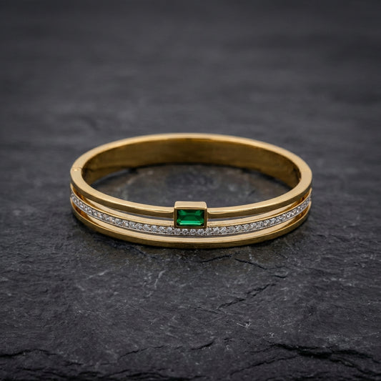 Vintage Green White Rhinestone Cuff Bracelet
