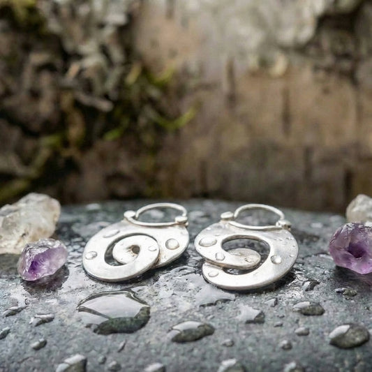 Vintage Gypsy Curl Silver Hoop Earrings