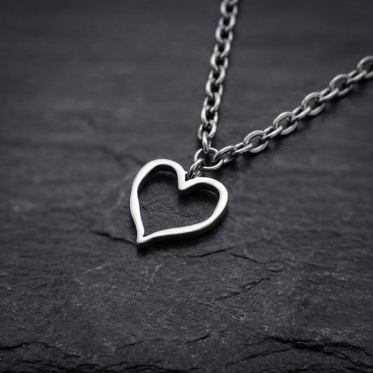 Vintage Hollow Heart Pendant Silver Necklace