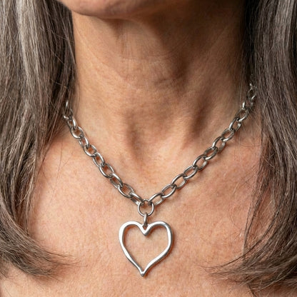 Vintage Hollow Heart Pendant Silver Necklace