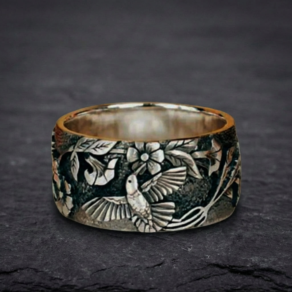 Vintage Hummingbird Flower Ring 43270215