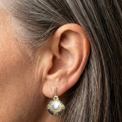 Vintage Inlaid Golden Pearl Earrings