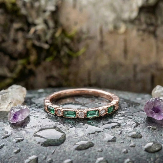 Vintage Inlaid Green Zirconia Rose Ring