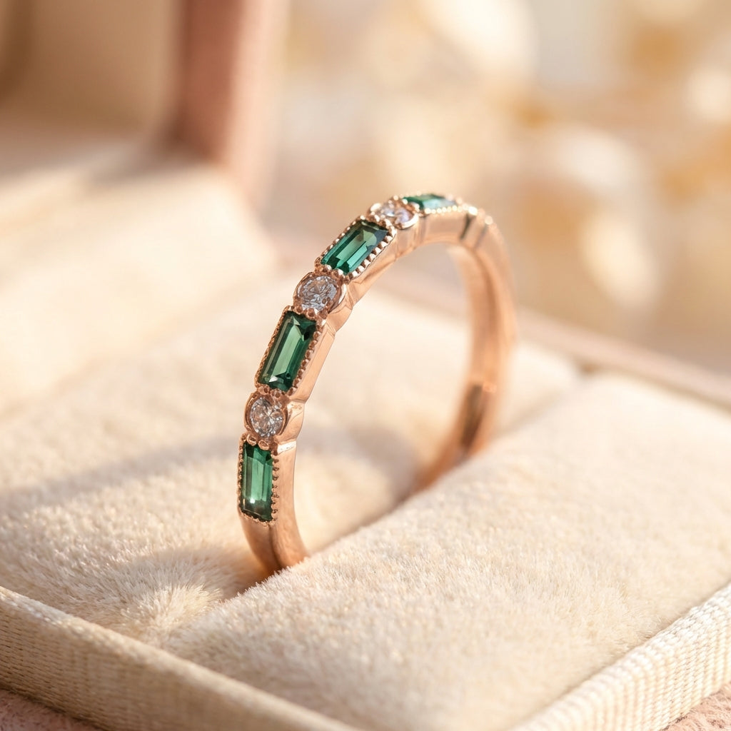Vintage Inlaid Green Zirconia Rose Ring