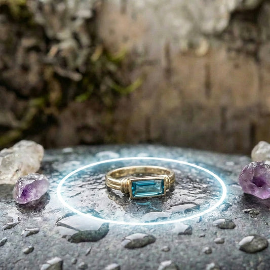 Vintage Inlaid Rectangular Blue Glass Ring