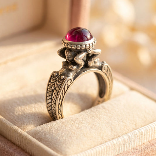 Vintage Inlaid Red Stone Ring