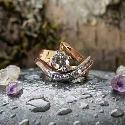 Vintage Irregular Gold & Silver Zirconia Ring