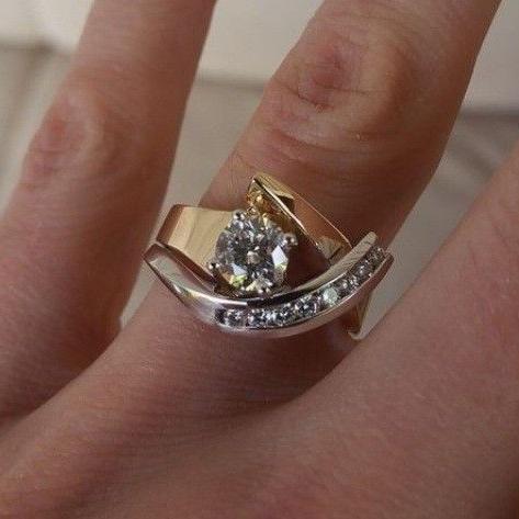 Vintage Irregular Gold   Silver Zirconia Ring