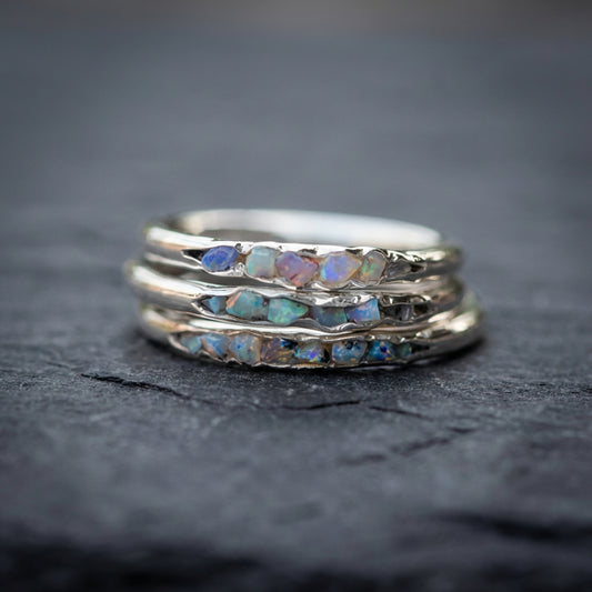 Vintage Layered Blue Stones Silver Ring