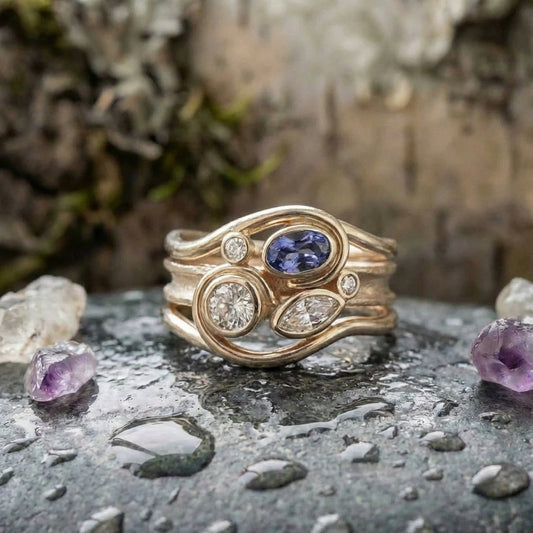 Vintage Layered Zirconia Gold Ring