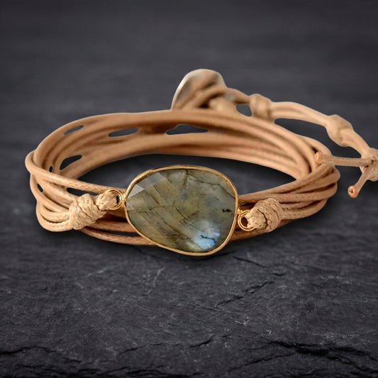 Vintage Leather Stone Bracelet