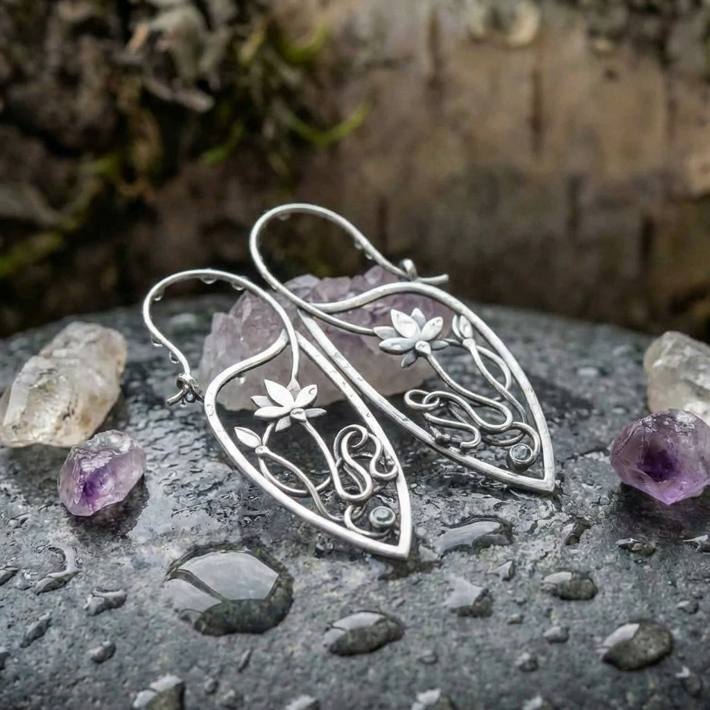 Vintage Lotus Flower Earrings