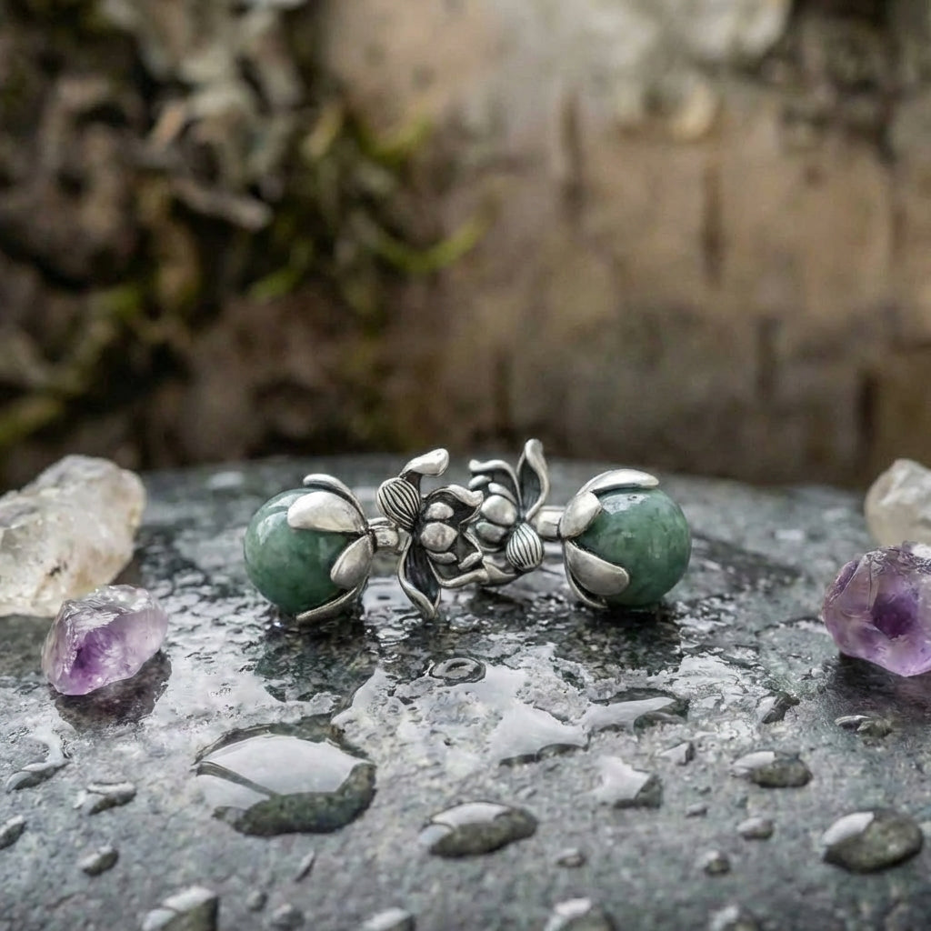 Vintage Lotus Jade Earrings