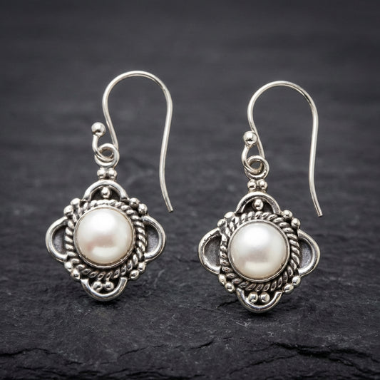 Vintage Lotus Pearl Earrings