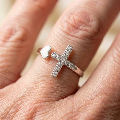 Vintage Love Cross Silver Resizable Ring