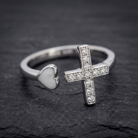 Vintage Love Cross Silver Resizable Ring