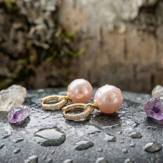Vintage Micro Zircon Pink Pearl Earrings