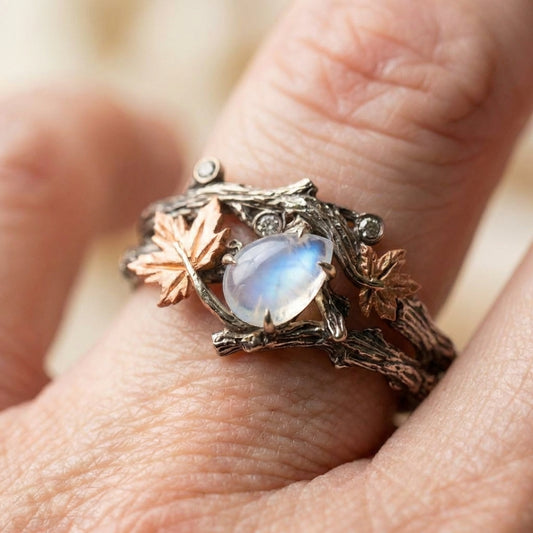 Vintage Moonstone Leaf Ring
