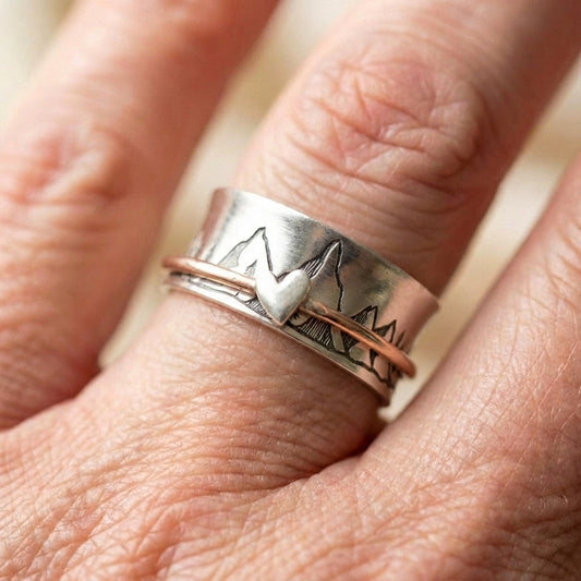 Vintage Mountain Heart Spinner Ring