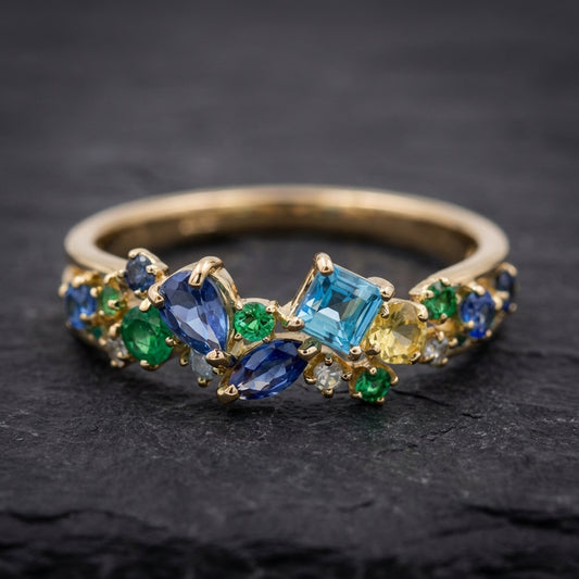 Vintage Multi Tone Gem Gold Ring