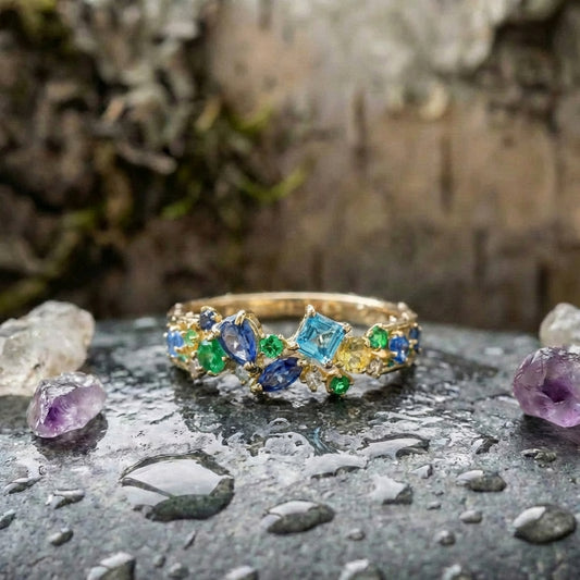 Vintage Multi Tone Gem Gold Ring
