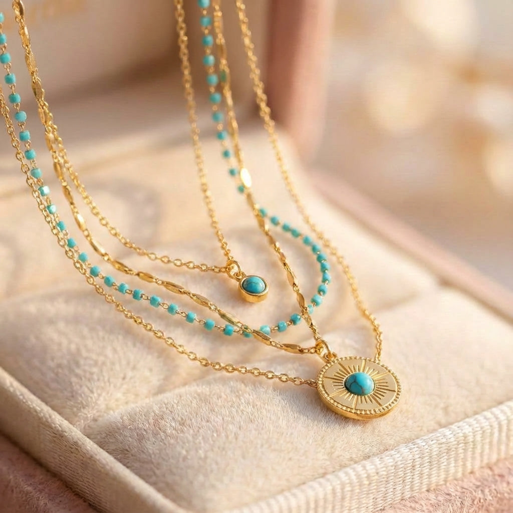 Vintage Multilayer Green Stone Pendant Necklace