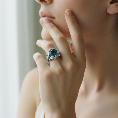 Vintage Ocean Wavy Crystal Ring