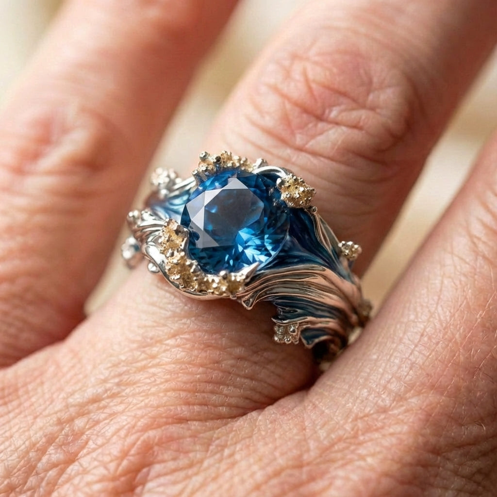 Vintage Ocean Wavy Crystal Ring