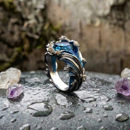 Vintage Ocean Wavy Crystal Ring