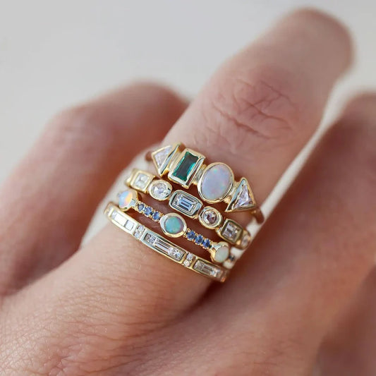 Vintage Opal   Zirconia Ring Set