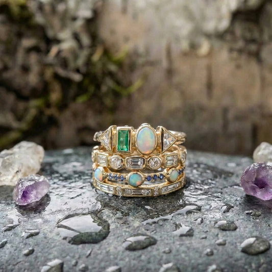 Vintage Opal & Zirconia Ring Set