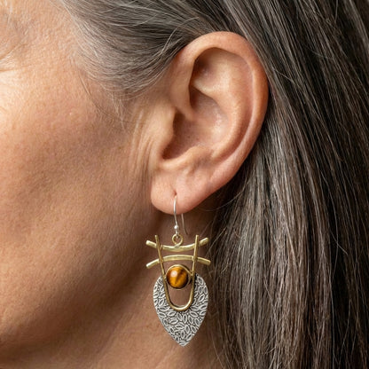 Vintage Orange Stone Gold & Silver Earrings